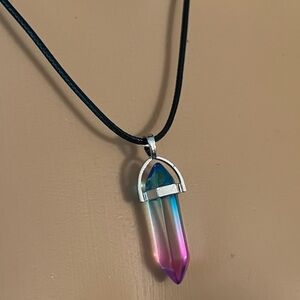 New Aura Quartz Crystal Bullet Healing Pointed Chakra Pendants & Rope Necklace